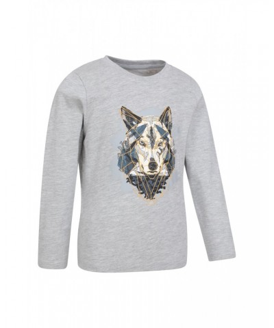 Kids Organic Wolf Printed Long Sleeve Top Beige $9.17 Tops