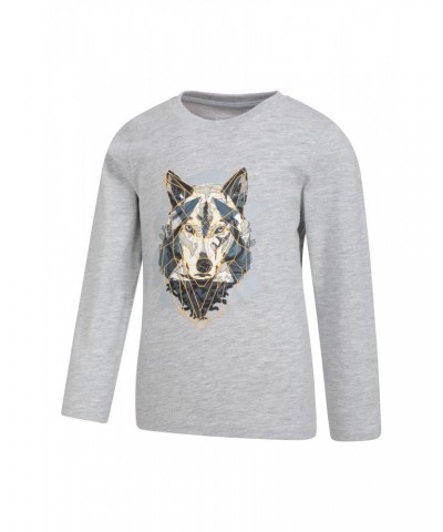 Kids Organic Wolf Printed Long Sleeve Top Beige $9.17 Tops