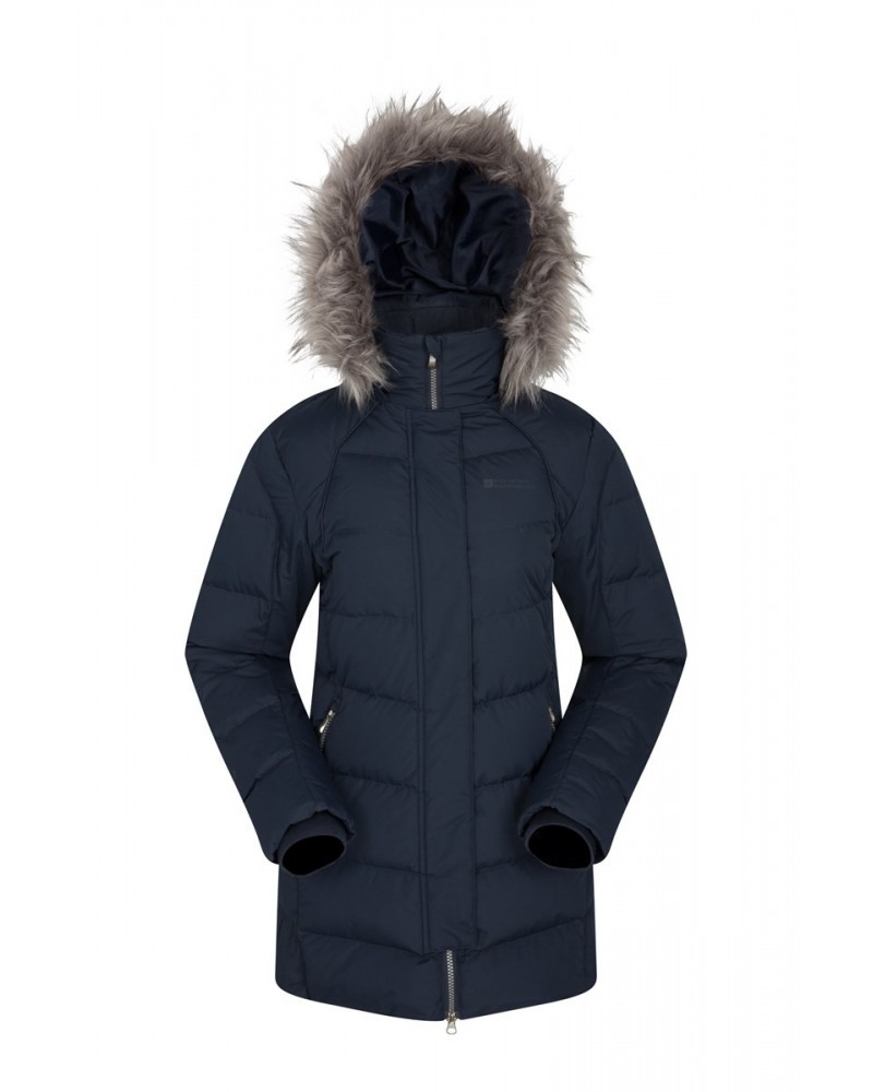 Isla II Womens Long Down Jacket Navy $51.70 Jackets