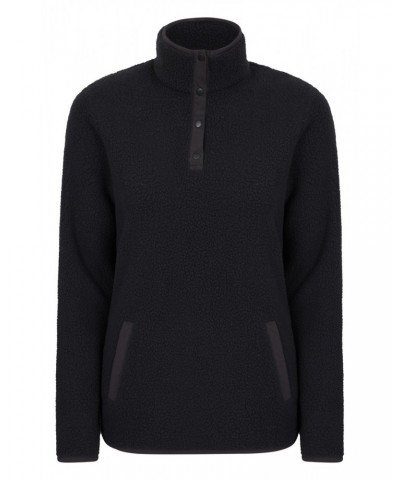 Incline Recycled Womens Button Neck Fleece Black $19.46 Fleece