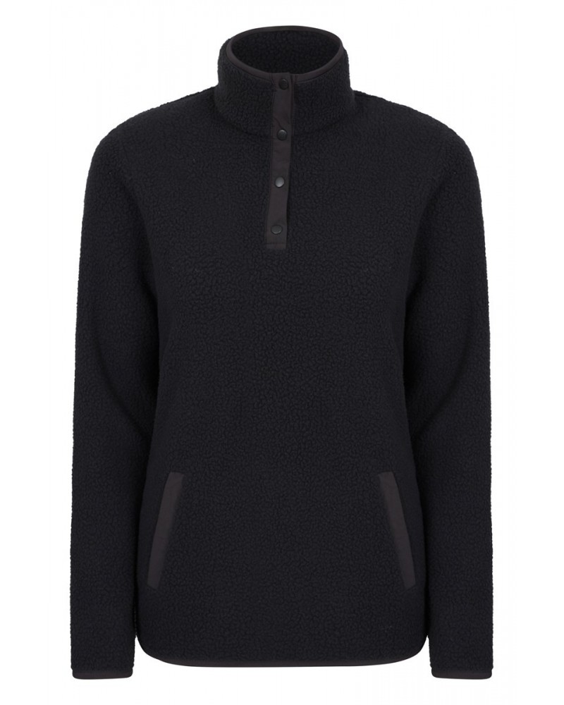 Incline Recycled Womens Button Neck Fleece Black $19.46 Fleece