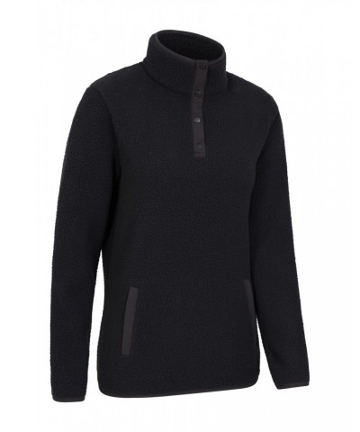 Incline Recycled Womens Button Neck Fleece Black $19.46 Fleece