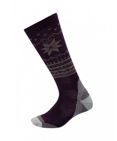 Polar Womens Patterned Merino Technical Knee Length Ski Socks Purple $14.24 Accessories