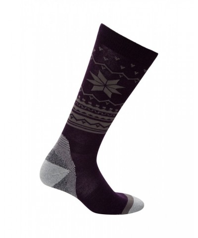 Polar Womens Patterned Merino Technical Knee Length Ski Socks Purple $14.24 Accessories